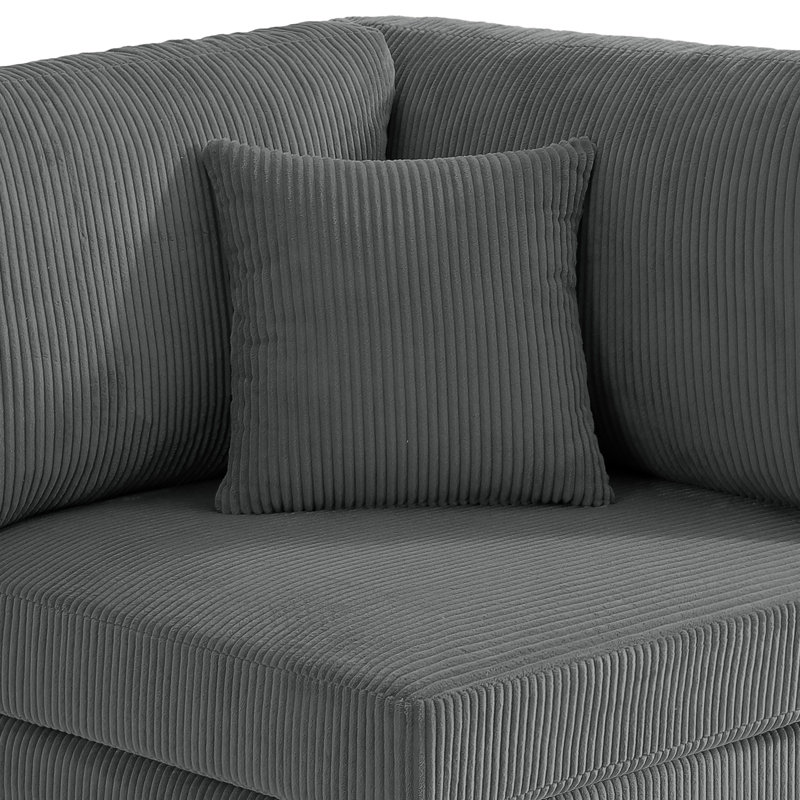 5 - Piece Upholstered Gray Corduroy Modular Sectional with Pillow Back and Removable Ottoman, Gray Corduroy