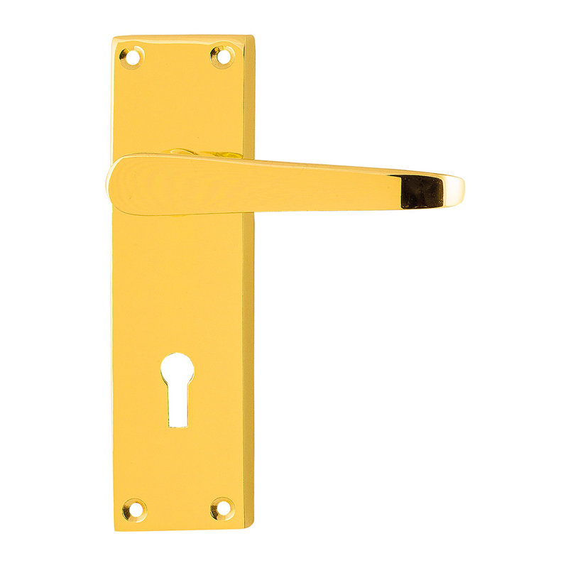 Victorian Straight Interior Mortise Door Handle, Polished Brass