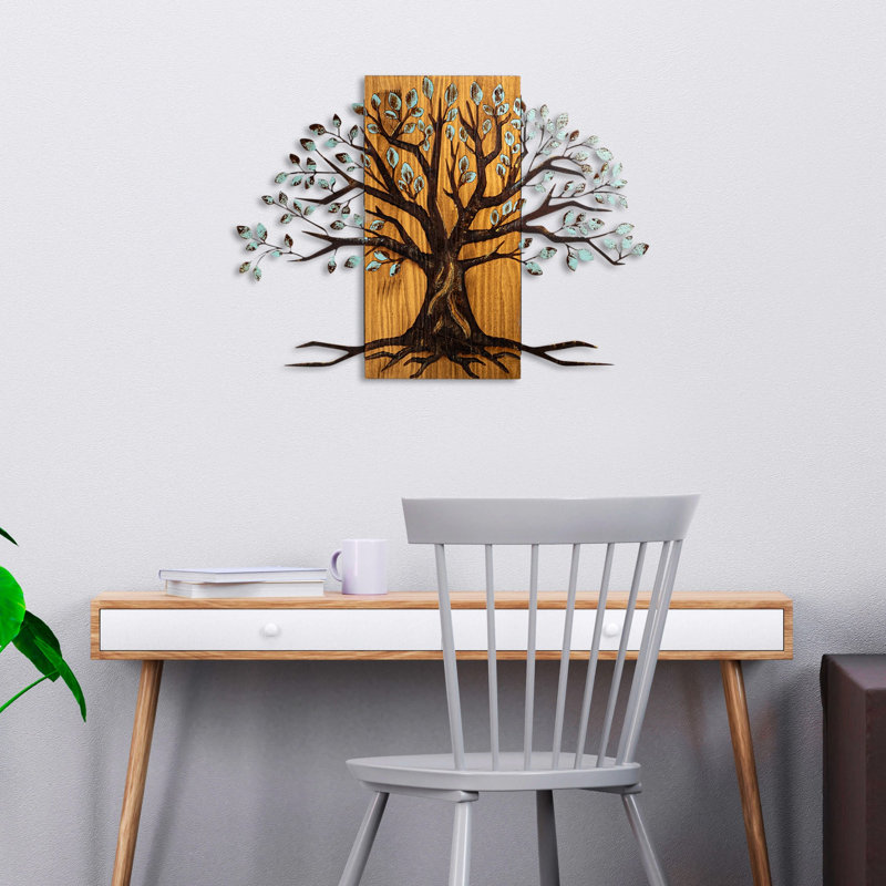 Hand-Painted Decorative Wooden Wall Accessory, 22.8 x 31.5 inches | 100% Real Wood (Thickness: 1.2 inches) & Metal (Thickness: 0.06 inches) | Unique Walnut & Brown Design, Perfect for Home Décor & Wall Art