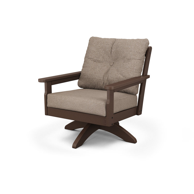 Chaise pivotante à assise profonde Lakeside Vineyard, Toile de jute épices, Acajou