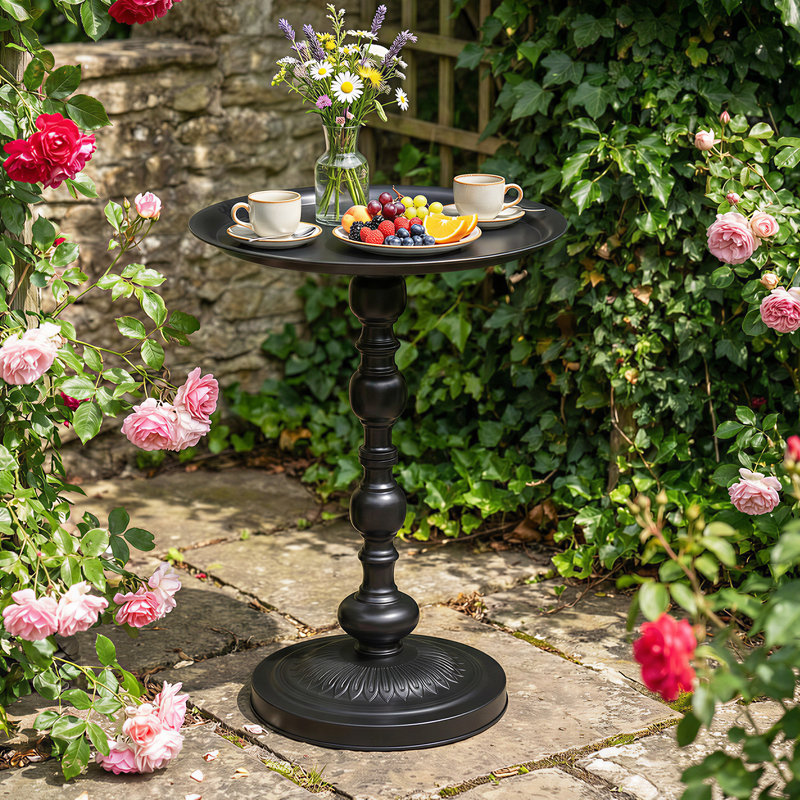 Table de patio ronde 15,4 po, table d'appoint d'extérieur vintage, noir