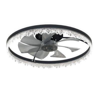 Ventilateur de plafond 24 po à DEL moderne avec lumière, intensité variable, conception en cristal, pales invisibles, télécommande et contrôle de l'application, température de couleur réglable, ventilateur silencieux pour le salon de la chambre à coucher