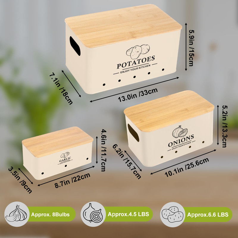 Ensemble de 3 bacs de rangement pour légumes Kitchen, Beige