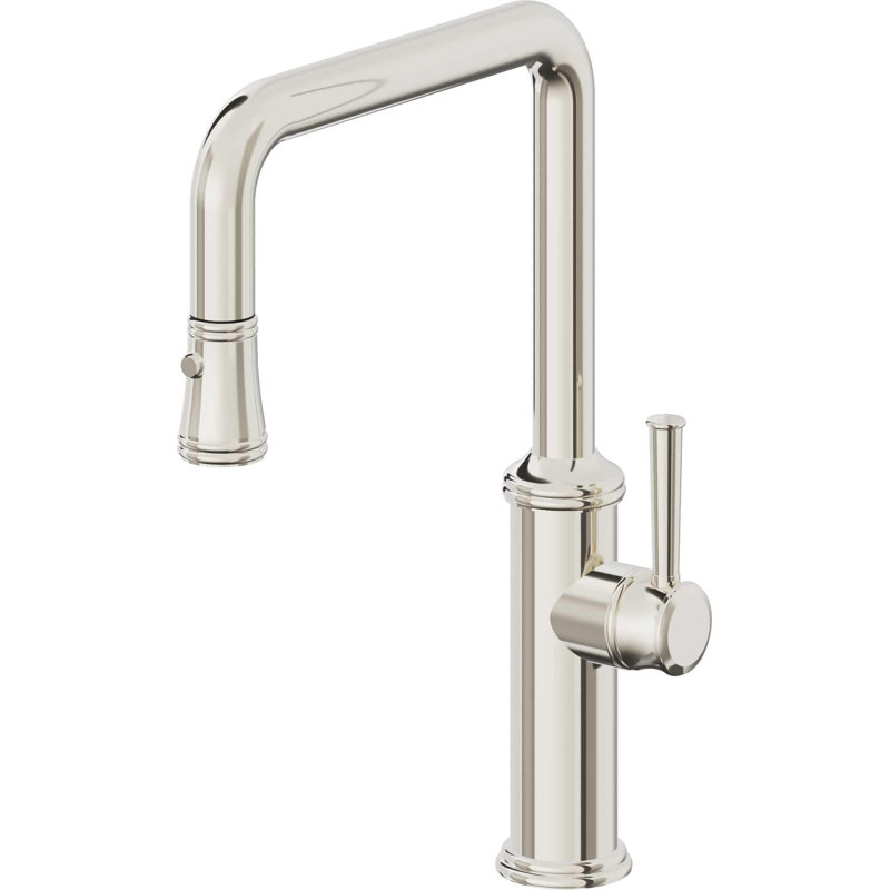 Davoli Kitchen Pull-Down Faucet with Button Sprayer - Quad Spout, Polished Nickel