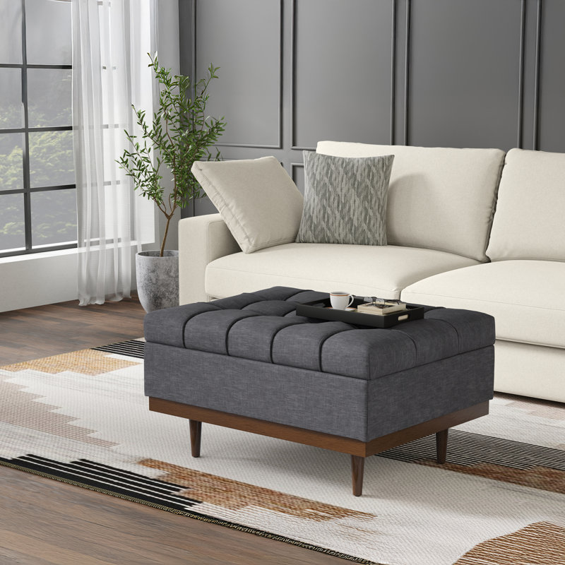 Mariah 34"W Upholstered Coffee Table Storage Ottoman with Lift Top and Solid Wood Legs