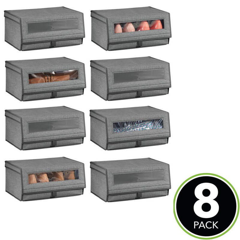 mDesign Large Fabric Closet Shoe Storage Box, Dark Grey