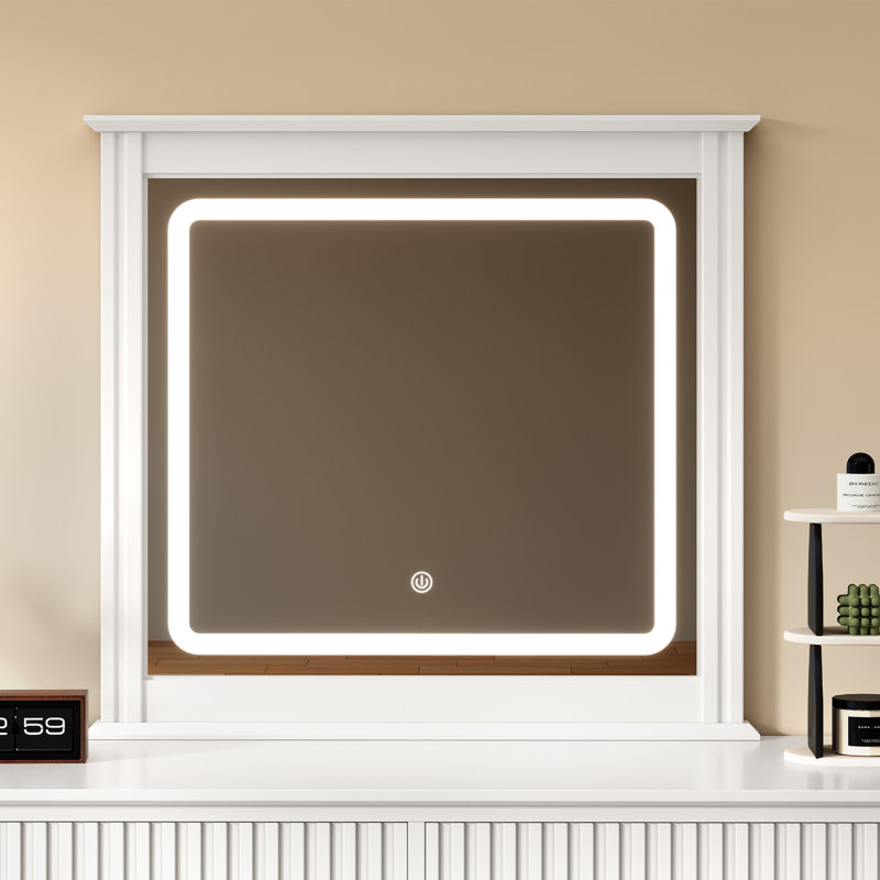 6 Drawer Dresser With Lighted Mirror, White