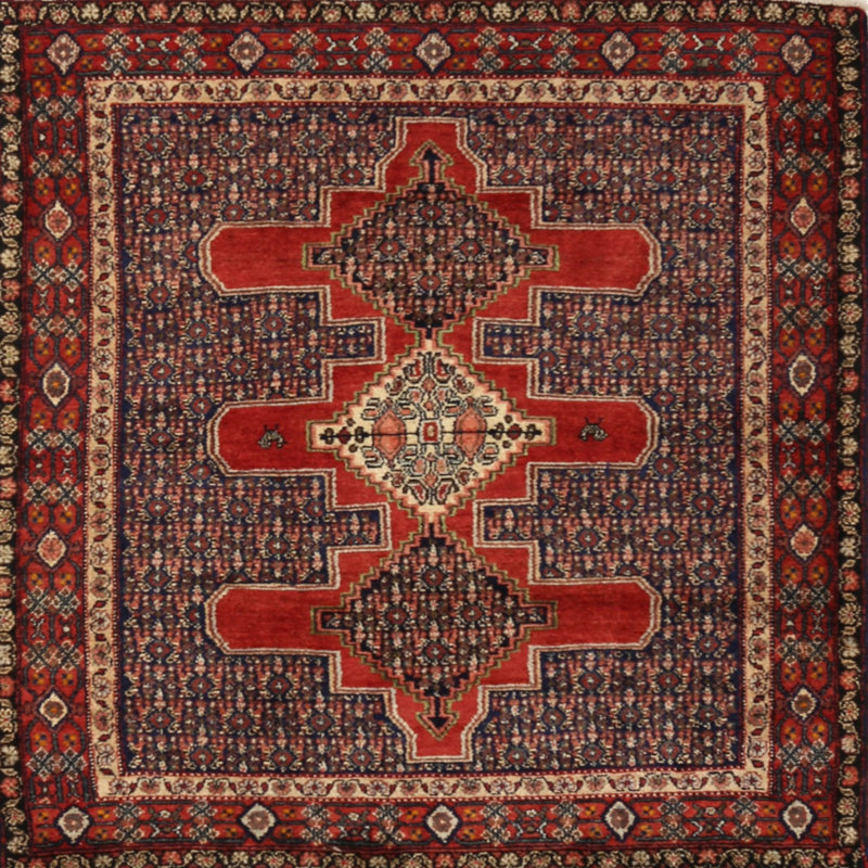 Tapis bleu/beige/brun traditionnel Juni, Carré 5 pi