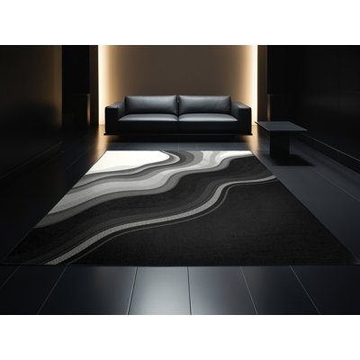 Machine Washable Peksenak Modern & Contemporary Ombre Rug in Gray – Black Binding