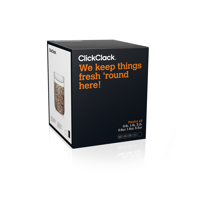 ClickClack Pantry Round 3pc Small Canister Set, White/Clear