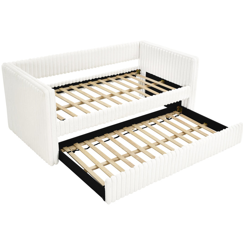Lit de jour simple en tissu beige - Se retire pour une gestion efficace de l'espace avec une relaxation accrue du lit, Beige