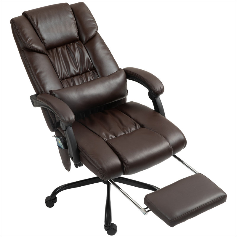 Chaises de bureau en similicuir brun avec conception réglable, télécommande, structure en métal et siège inclinable, 29,5 x 26 x 48 po