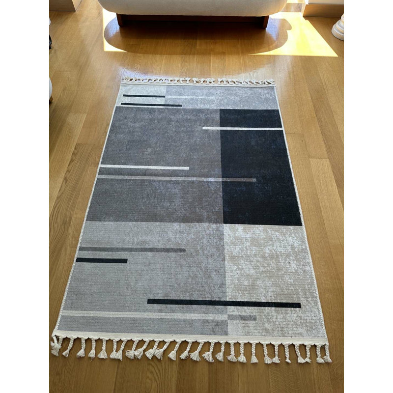 Coton imprimé rayé gris Toscana Tapis chenille antidérapant, Rectangle 6 pi 7 po x 8 pi 2 po