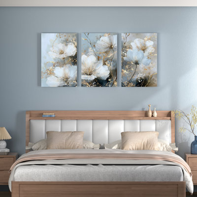 «Elegant Floral Gold Accents», reproduction d'art sur toile tendue sur toile abstraite (ensemble de 3)