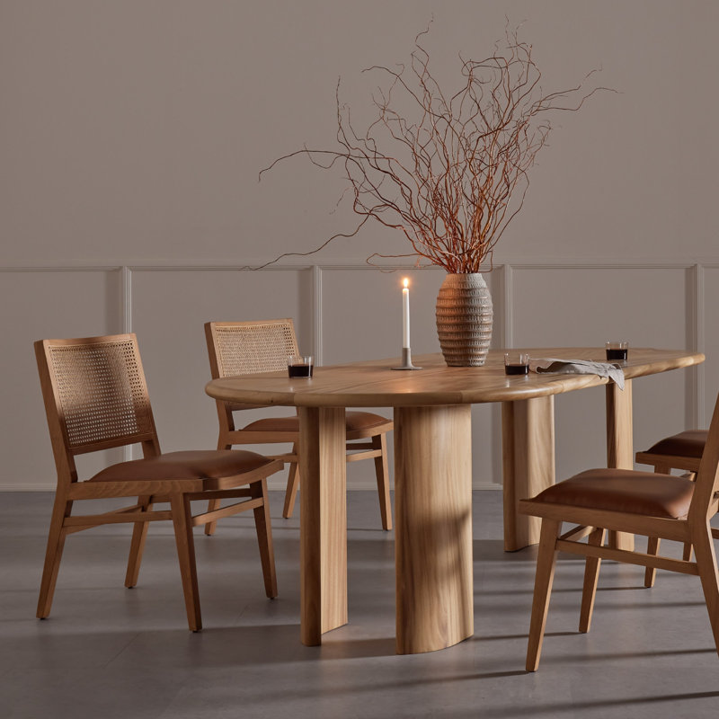Sage Upholstered Dining Chair, Cognac Faux Leather, Natural Beech