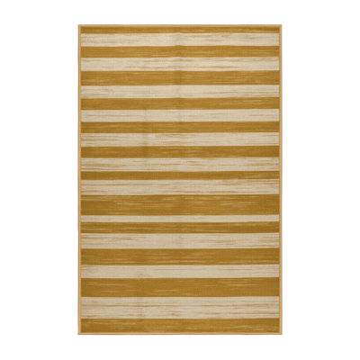 Tapis brun à rayures horizontales lavable à la machine