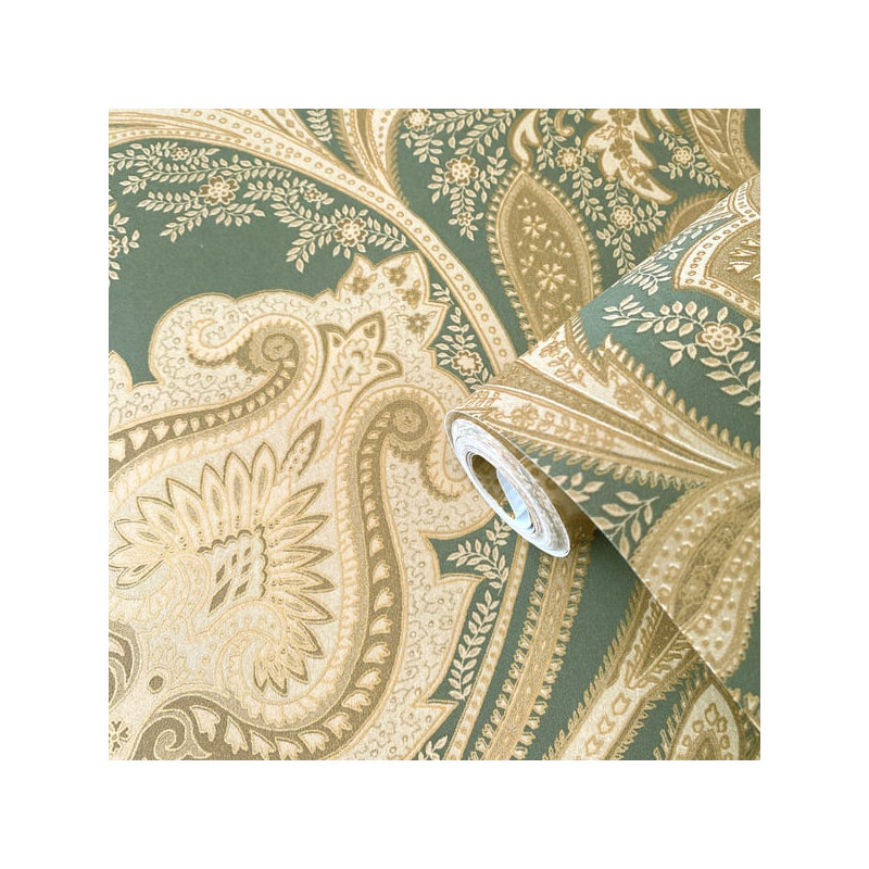 Elegance 10m x 53cm Satin Wallpaper Roll, Green