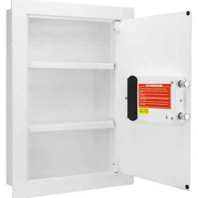 White Biometric Wall Safe With Space - 120 Fingerprint Module, 2 Removable Shelves, Steel Construction For Extra Storage Important Documents Solid Construction, Adjustable Shelves