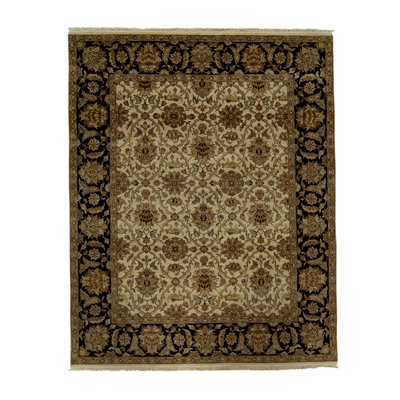 Tapis olive foncé / noir noué à la main de haute qualité