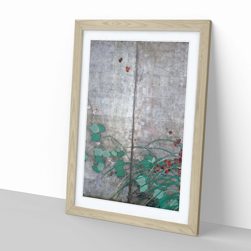 Wild Flowers by Sakai Hoitsu - Picture Frame Graphic Art Print, Oak, 60cm H x 40cm W x 2cm D