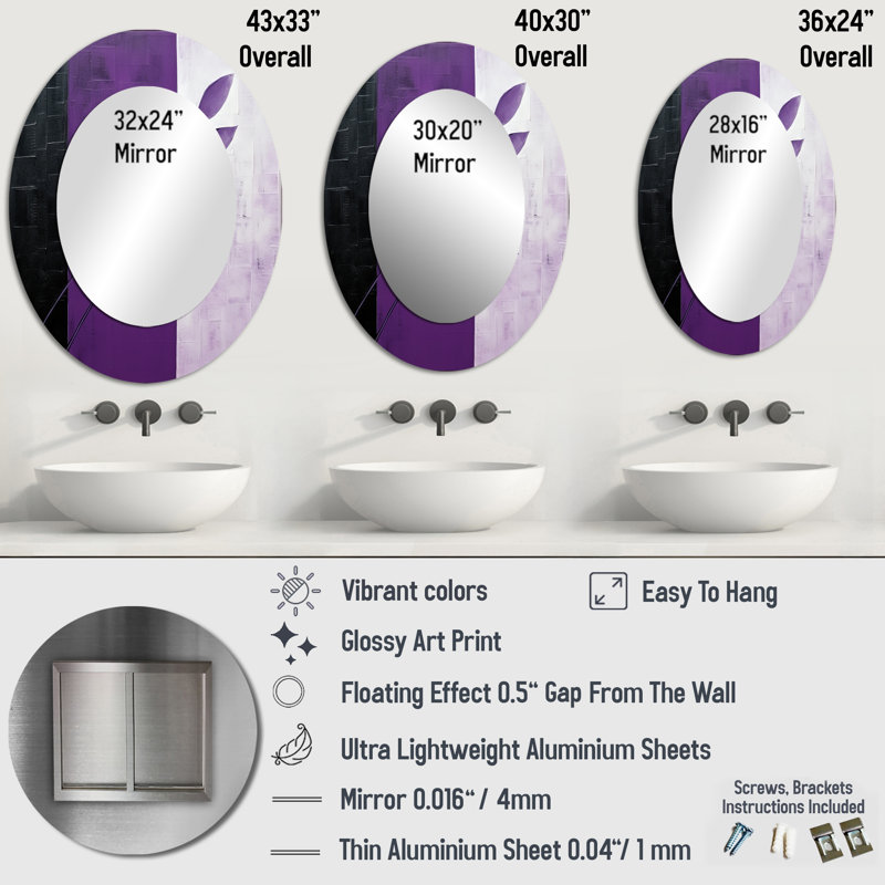 Miroir mural mauve, 36 po x 24 po