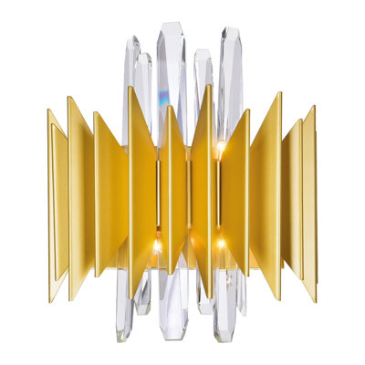 13'' Wide 5-Light Wall Sconce with Satin Gold Finish For Hallway, Bedroom, Bathroom – G9 LED Compatible, Bulbs Not Included – Zigzag Motif with Crystal Prisms