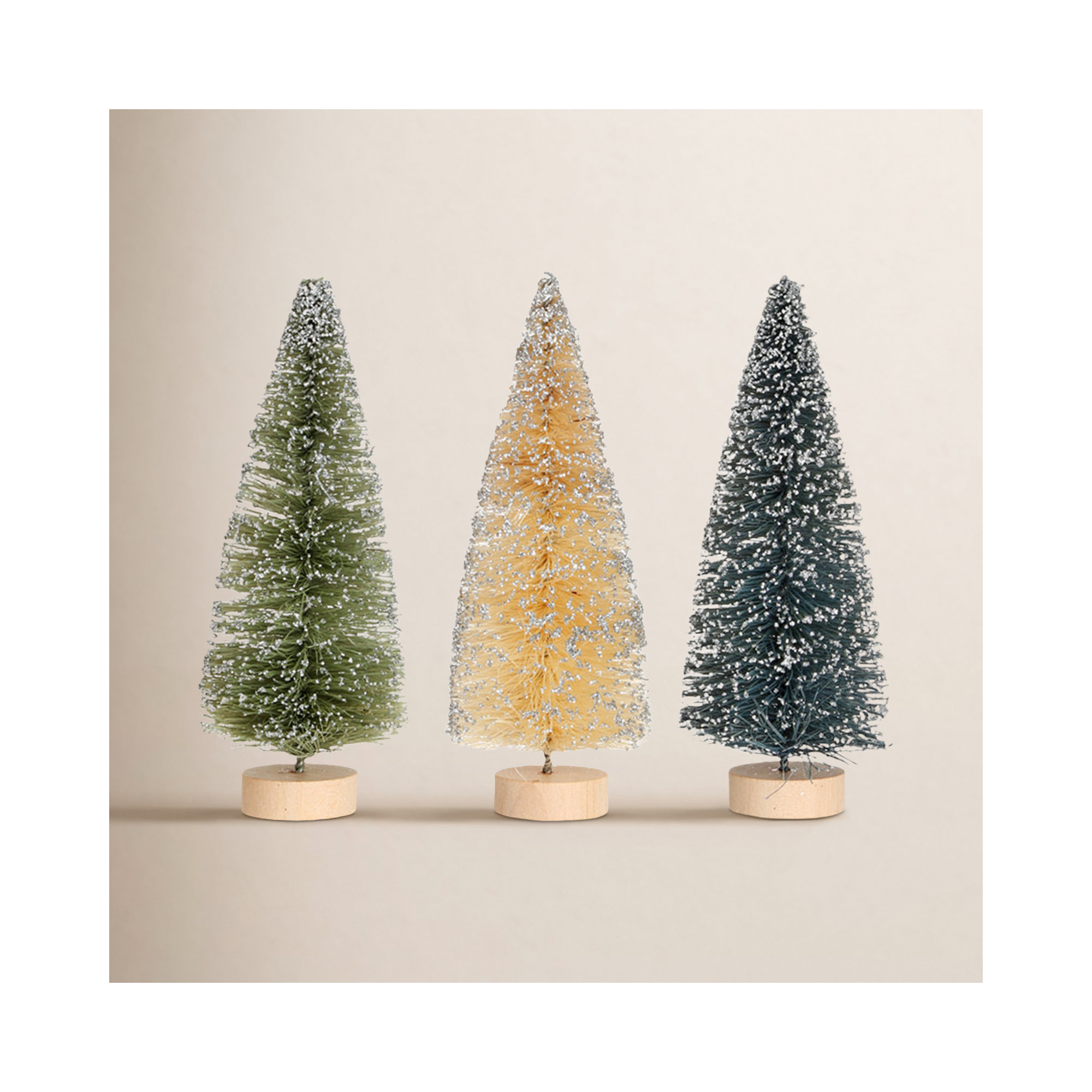 Vintage Sisal Trees Box of 12, Silver/Brown/Green