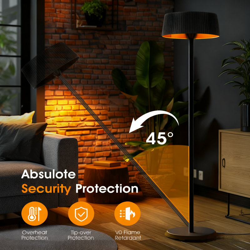 Chauffe-terrasse autoportant 1500W avec Ip55 imperméable, protection contre le basculement et housse en tissu, noir, Noir