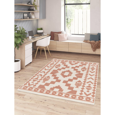 Relief Effect Indoor and Outdoor Pink and Cream Rug