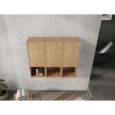 Armoire de salle de bain 36 po, portes à fermeture douce, chêne imitation, convient aux besoins de rangement faciles à nettoyer