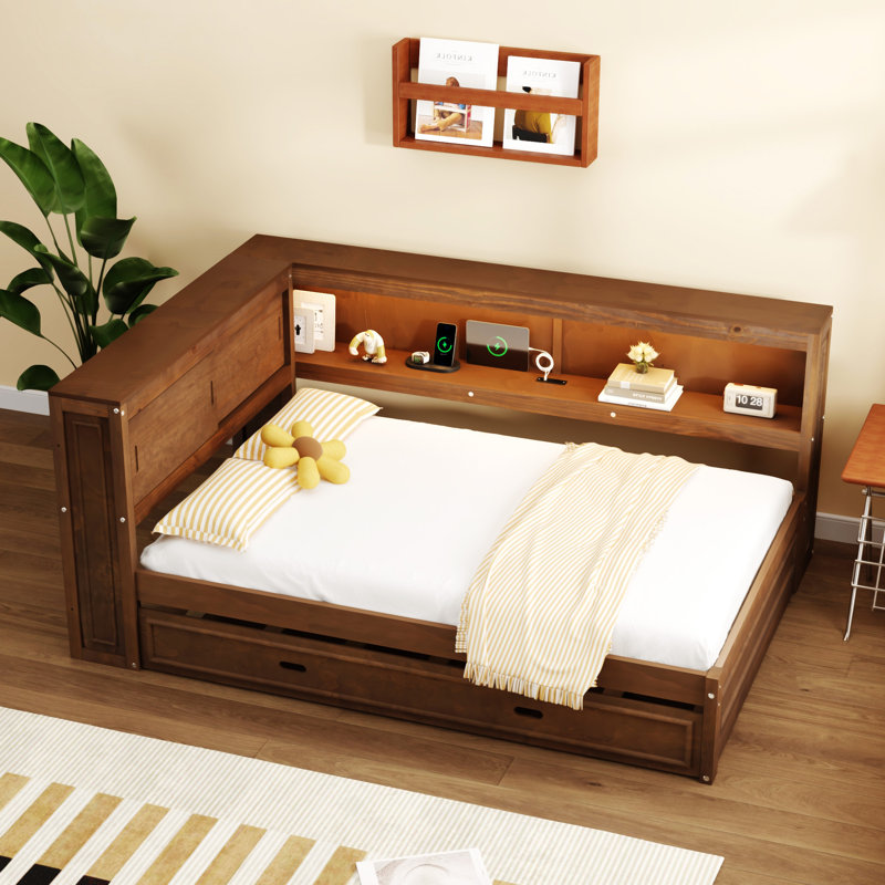 Wood Daybed With Storage Shelves，Platform Bed,Bed Frame,Guest Bed, Wood