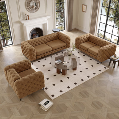 Willa 3-Piece Tufted Polyester Living Room Set with Chesterfield Chair & Loveseat & Sofa by Willa Arlo Interiors