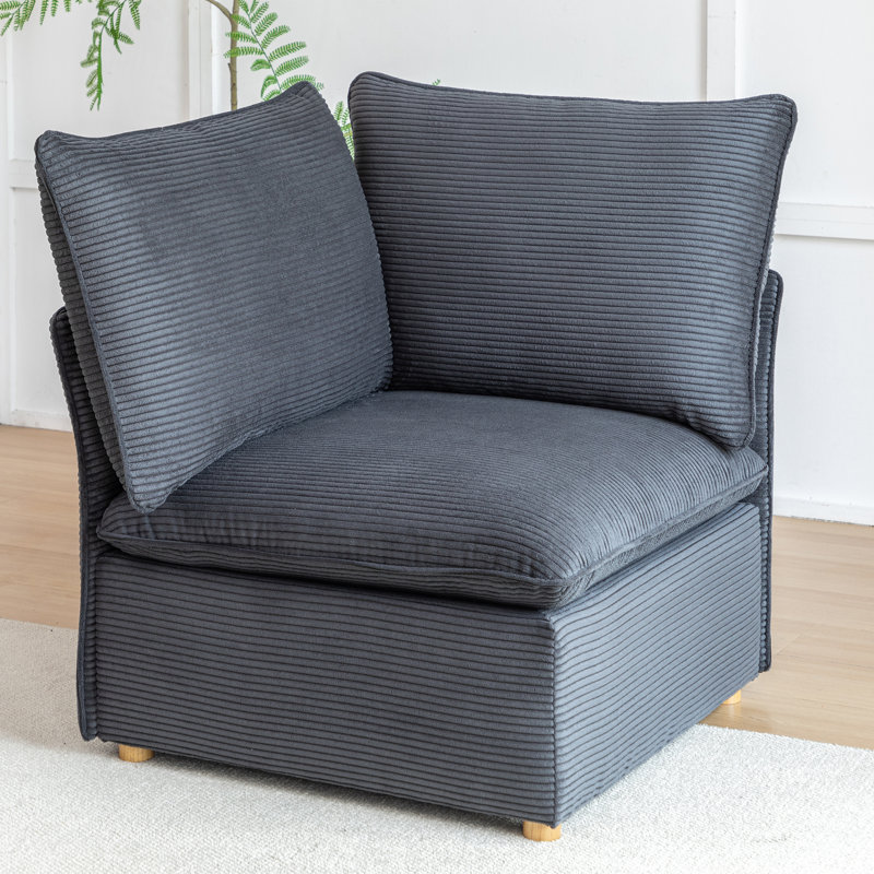 Chaise de coin en velours côtelé Hepworth avec deux coussins, Velours côtelé gris