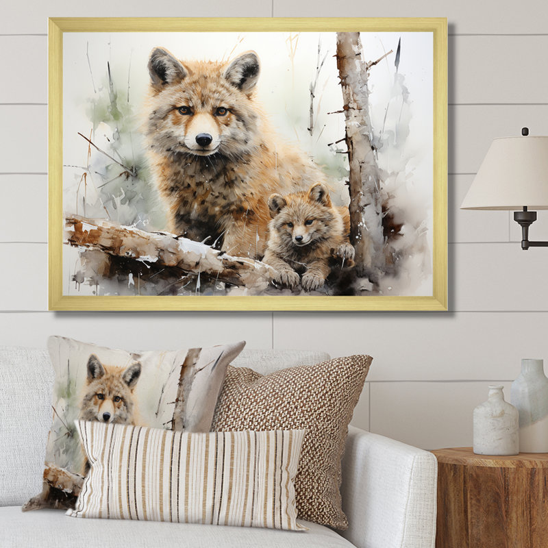 Famille de loups, Cadre doré simple, H 34 po x l 44 po x P 1,5 po