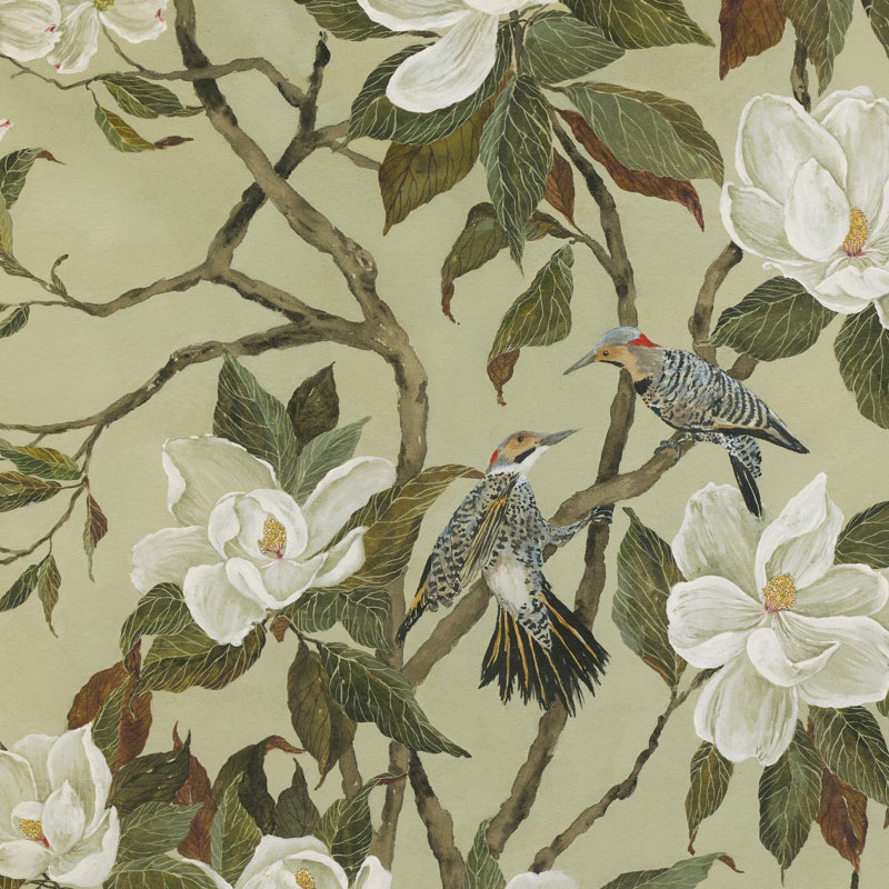 Green Chinoiserie Painting by Laurel-Dawn Latshaw, 40" H x 24.5" W