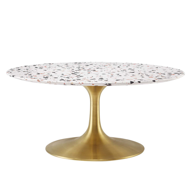 Table basse ronde Lippa Terrazzo par Modway, H 15,5 po x L 35,5 po x l 35,5 po, Or