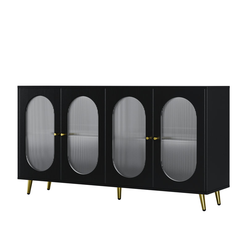 Console de rangement avec armoire et portes en acrylique, Noir, noir, noir, noir