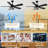 52" Modern Chandelier Ceiling Fan with Lights, DIY Shape DC Motor Reversible Black Ceiling Fan with Remote for Bedroom-1641447089
