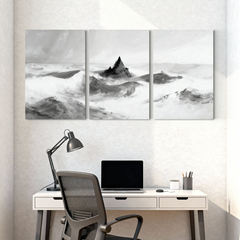Paysage et paysage urbain, sommet de montagne au-dessus des nuages, ensemble de 3 impressions sur toile, H 24 po x l 48 po