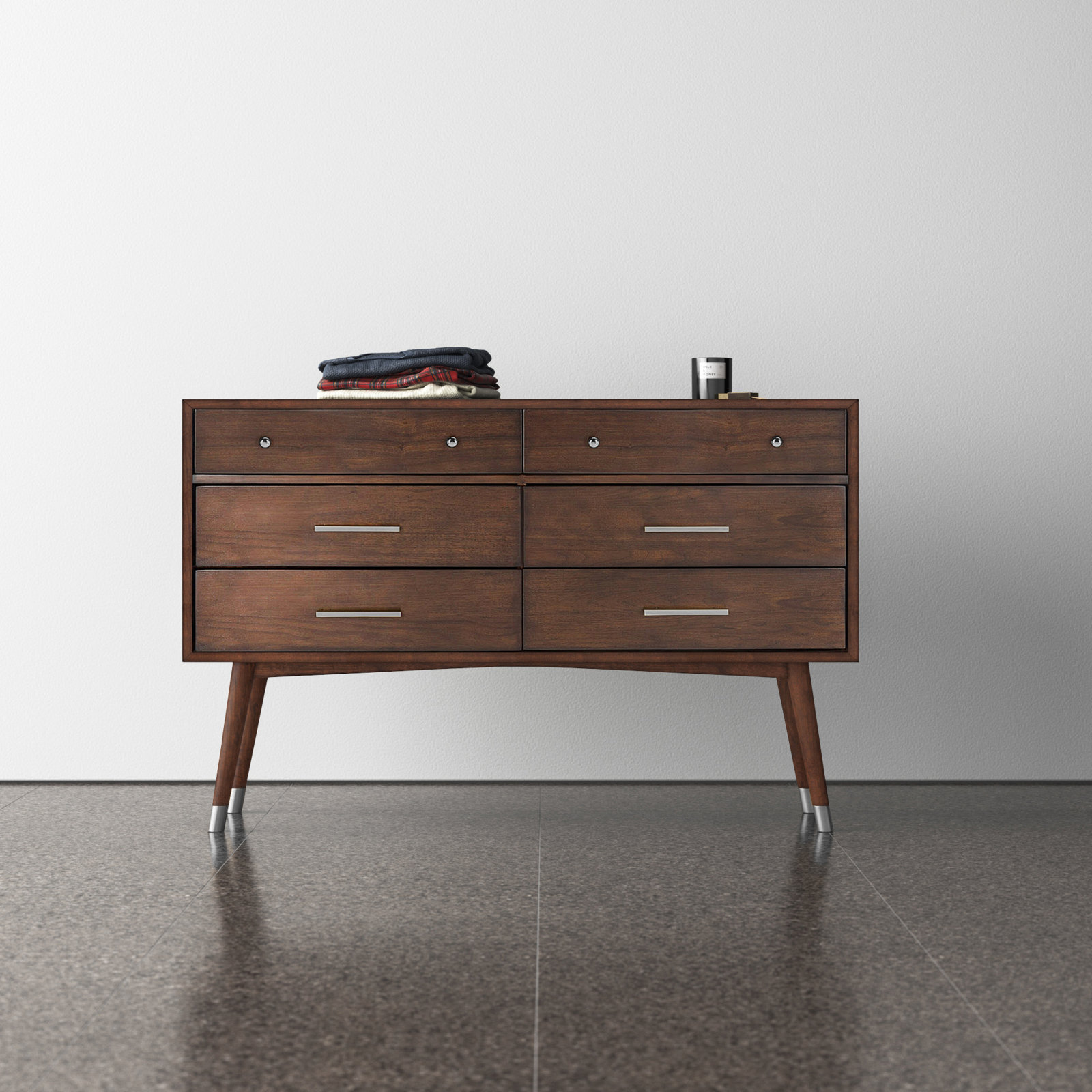 Samuel 6 - Drawer Double Dresser, Walnut/Silver