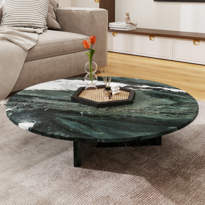 Natural Marble Coffee Table For Living Room,Round Coffee Table Minimalist Luxury Center Table With Unique Texture,Green