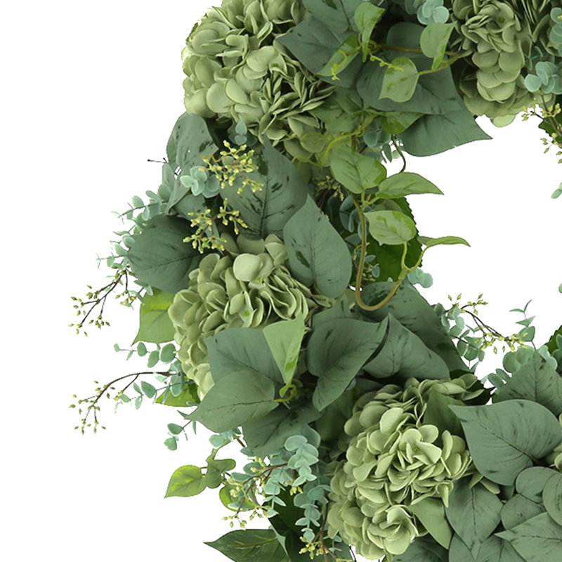 Fall Wreath with Frosted Pothos, Hydrangeas and Seeded Eucalyptus