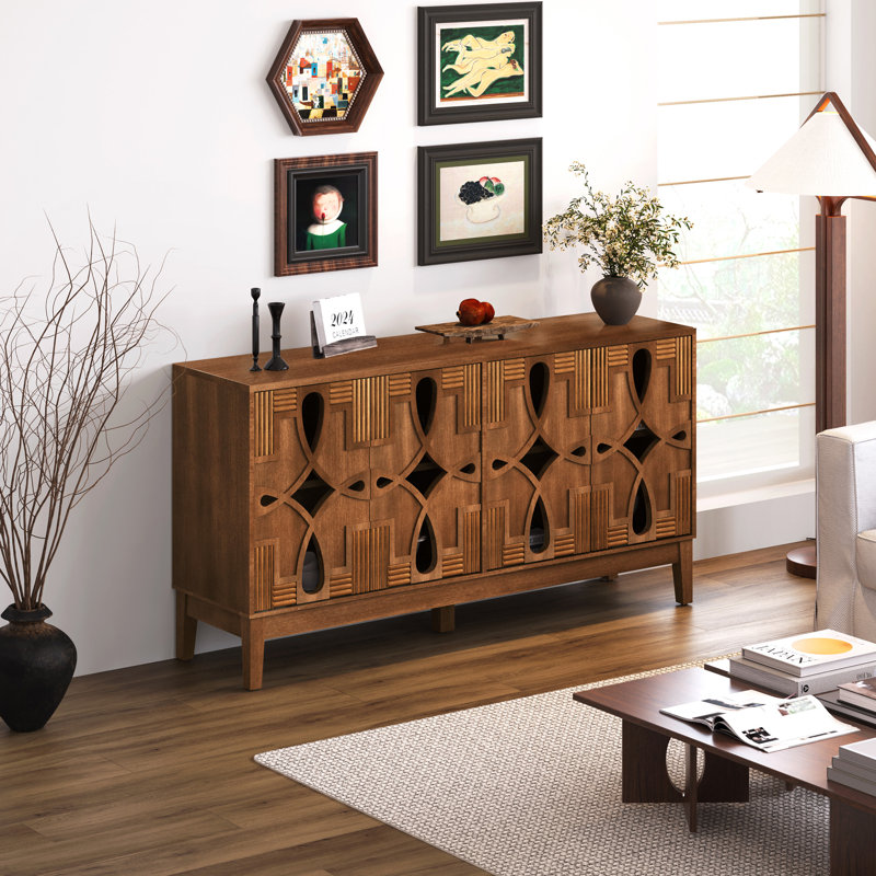 Multifunctional Sideboard Cabinet & Tv Console Table, 4-door Storage Cabinet With Adjustable Shelves