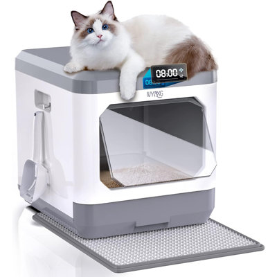 Eldina Plastic Enclosed Self-Cleaning Litter Box with Built-in Scoop and with Lockable Lid