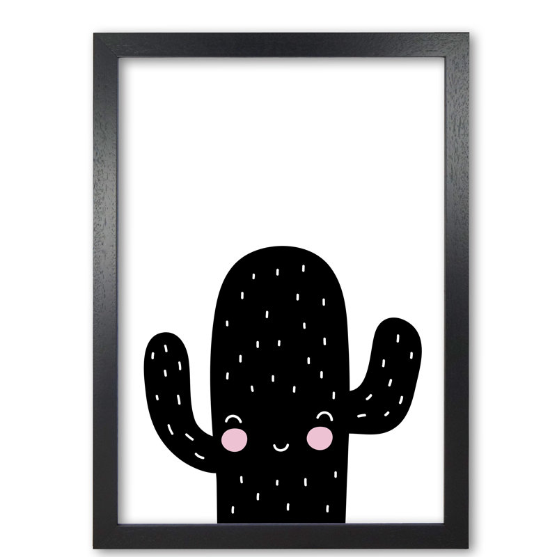 Black Scandi Cactus - Painting, 85 cm H x 60 cm W x 5 cm D, Black Grain Frame
