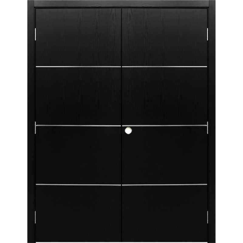 Double porte intérieure stratifiée HG-008, 64 po x 80 po, Bois de frêne noir, Droite / vers l'intérieur