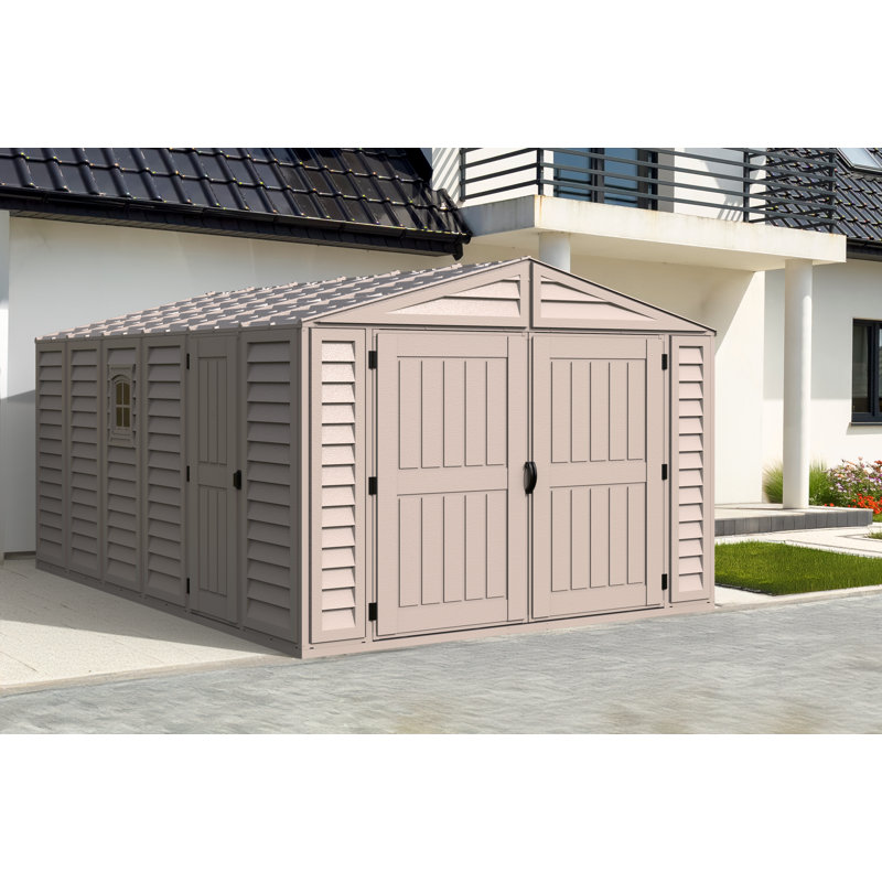 Garage en vinyle Duramax 10,5 x 18 avec fondation 2 fenêtres, H 85,43 po x l 125,47 po x P 187,68 po