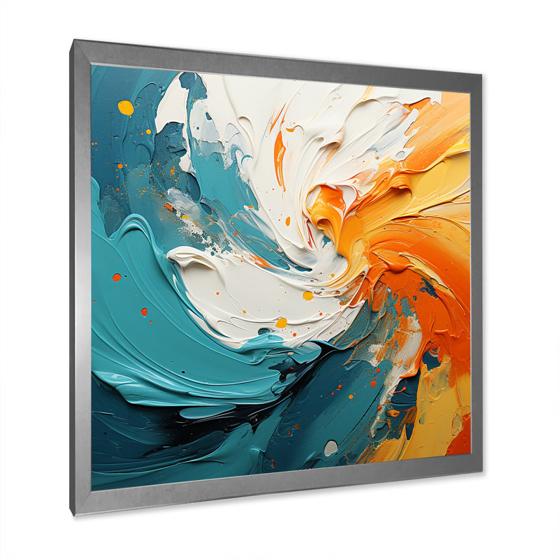 Mariage tourbillonnant d'ambre électrique et bleu I - spirales abstraites, décoration murale, H 16 po x l 16 po x P 1 po