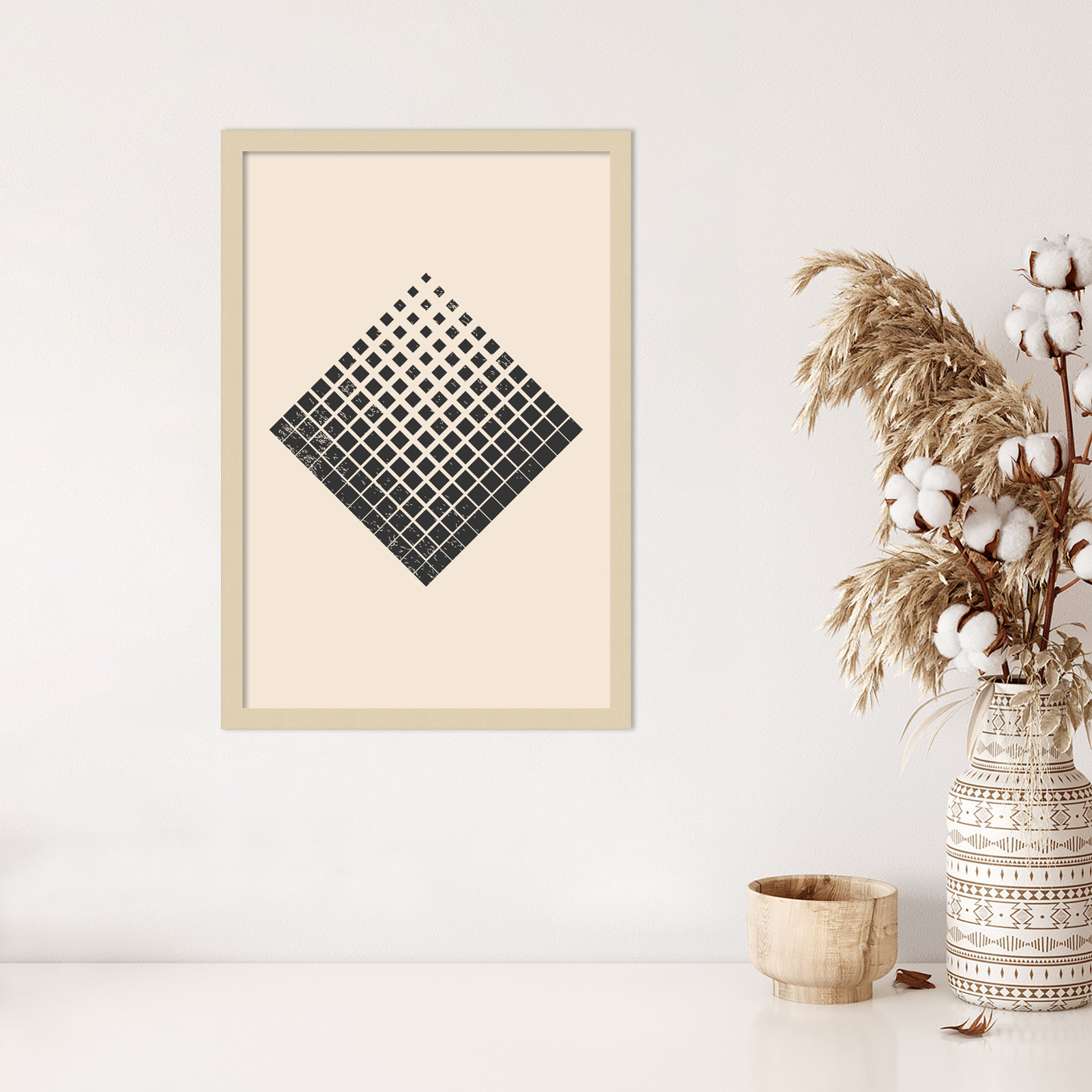 Minimal Halftone Shapes No. 3 Print, 25" H x 17" W x 1" D, Brown