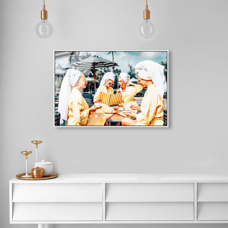 Oliver Gal Ladies Brunch in Beverly Hills Fashion - Framed Acrylic Glass Wall Art, 25" H x 37" W, White